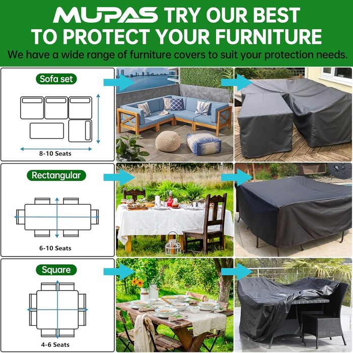 Захисний чохол для садово-патіо меблів, водонепроникний, 420D Oxford, для саду, тераси, чорний (230 x 165 x 80 см)