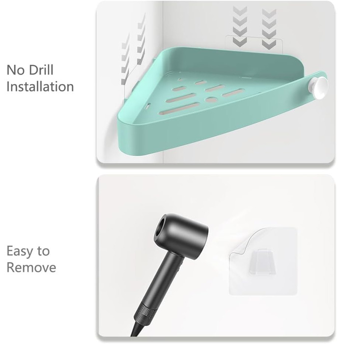 Набір з 4 полиці для душу Sotfamily без свердління, кутові (90°), пластикові, для шампуню та мила, турецький блакитний