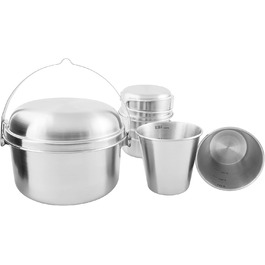 Міні-набір посуду для кемпінгу Tatonka II (6 предметів) - Посуд з нержавіючої сталі з каструлею, кришкою та трьома чашками для пиття - Включаючи сумку для транспортування - Не забруднює навколишнє середовище та безпечний для харчових продуктів