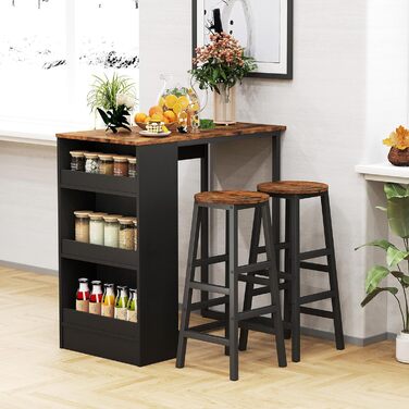 Барний стіл COSTWAY з барними стільцями (набір для 2 осіб), з 3 полицями, кухонний стіл у стилі ретро, колір - коричневий