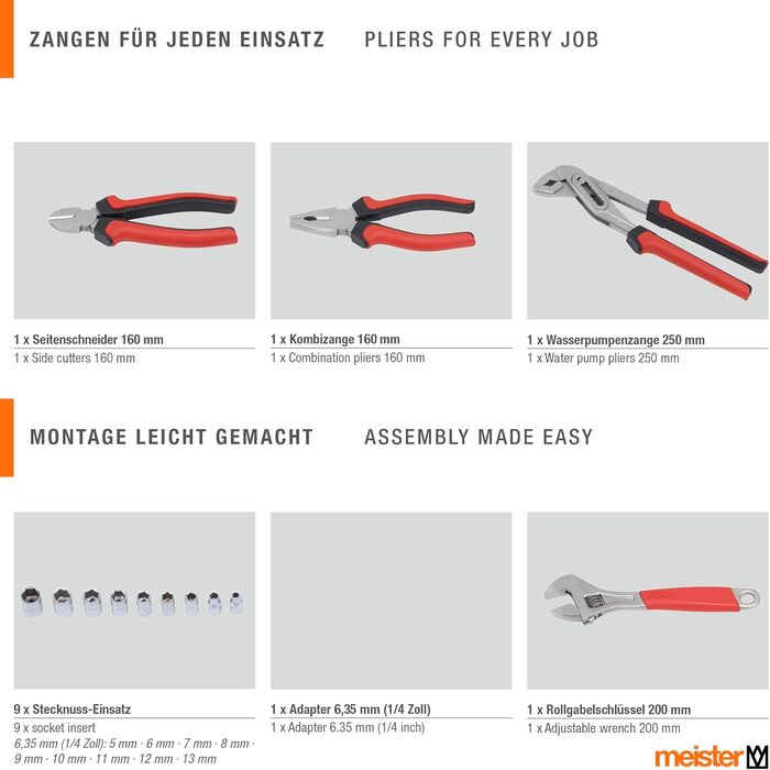 Набір інструментів Meister 60 предметів у кейсі - універсальний набір для дому та майстра, повний комплект інструментів 8973630