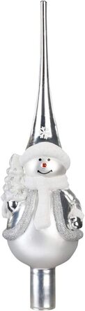 Верхівка на ялинку, Чарівне мереживо у формі різдвяної ялинки, мереживо у формі сніговика, сріблясто-біле скло 28 см