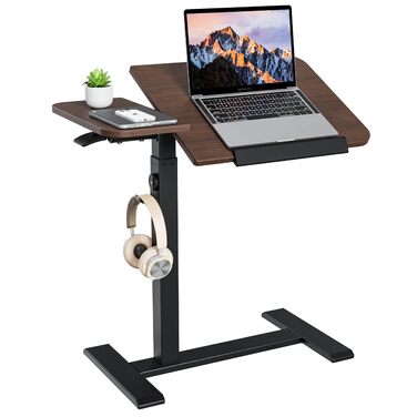 Регульований столик для ноутбука ETHU: мобільний приліжкові столи з нахиленою поверхнею та роликами для офісу та дому (дуб, горіх)