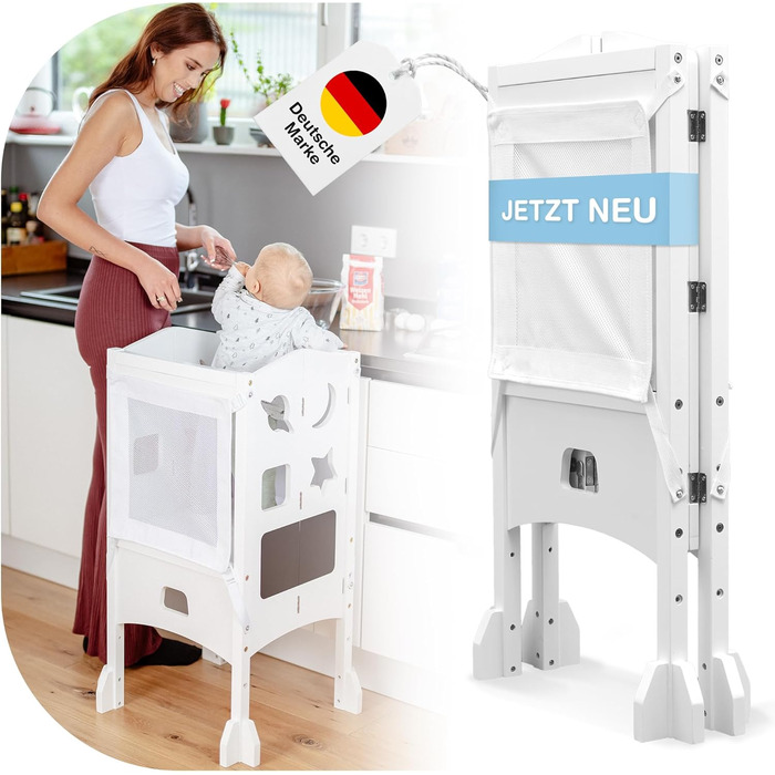 Навчальний столик-сходинка для дітей від 1 року - стійкий, збірно-розбірний, з сіткою безпеки 360°, білий