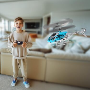 Радіокерований вертоліт VATOS для хлопчиків, 2.4G з LED підсвіткою, від 12 років, стабільна висота, автоматичний зліт, синій