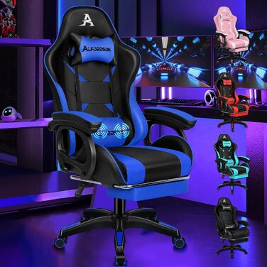 Ігрове крісло ALFORDSON з 8-точковим масажем і RGB LED підсвічуванням ергономічне синє