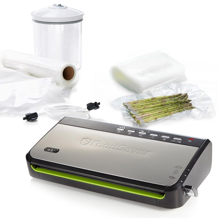 Вакууматор для продуктів Foodsaver FFS005X з вбудованим відсіком для рулонів, режимом для делікатних продуктів та набором пакетів