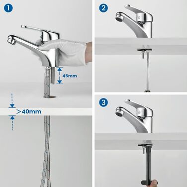 Змішувач для ванної кімнати Auralum з витяжною штангою, однорідний змішувач для раковини, хром, одноручний змішувач для раковини, змішувач для ванної кімнати, змішувач для раковини, для ванної кімнати (без зливного комплекту)