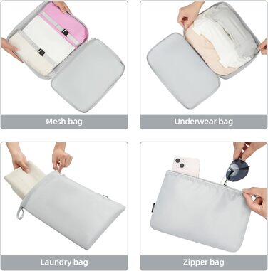 Набір органайзерів для одягу в валізу BAGAIL, 10 шт., різні розміри, дорожні пакувальні куби для ручної поклажі та коферів, світло-сірий