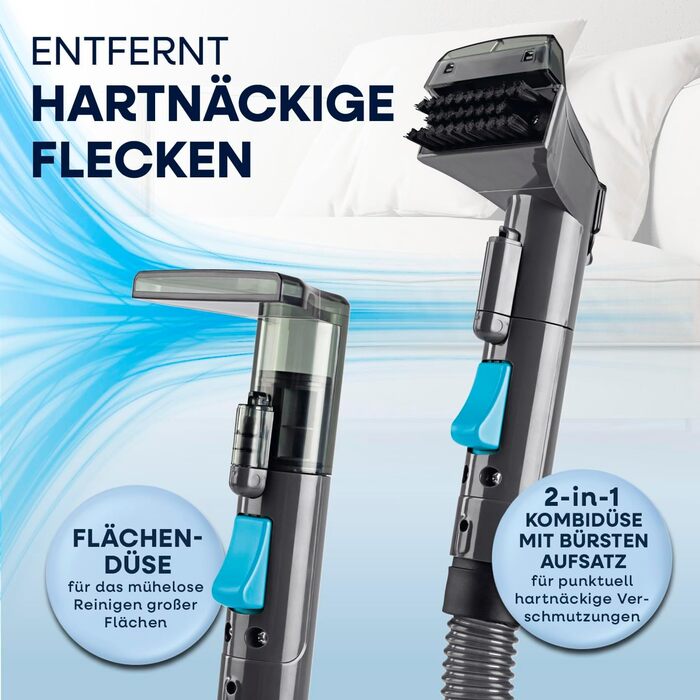 CLEANmaxx Професійний пароочисник та чистий для м'яких меблів Pro Steam | Плямистий очищувач & EASYmaxx Очисник килимів | Миючий пилосос та очищувач для диванів, авто, килимів, м'яких меблів тощо | Очищувач плям (Чорний з шампунем, Компакт 330W)