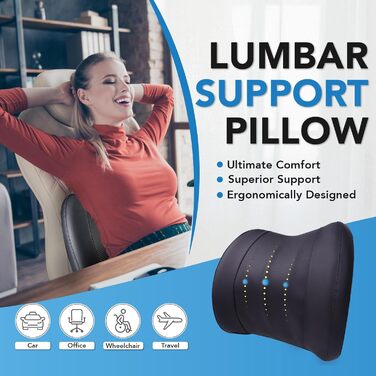 Подушка для підтримки попереку, Memory Foam, для зняття болю в попереку, авто/офіс/інвалідний візок, чорний