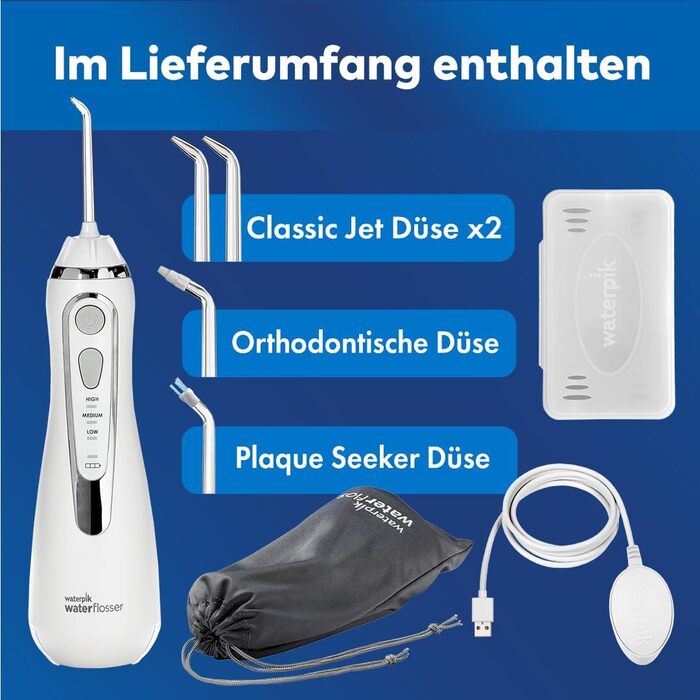 Waterpik Advanced Бездротова Іригатор для Рота, Іригатор для Рота з Преміум-Якістю, 4 Насадки, 3 Режими, Білий