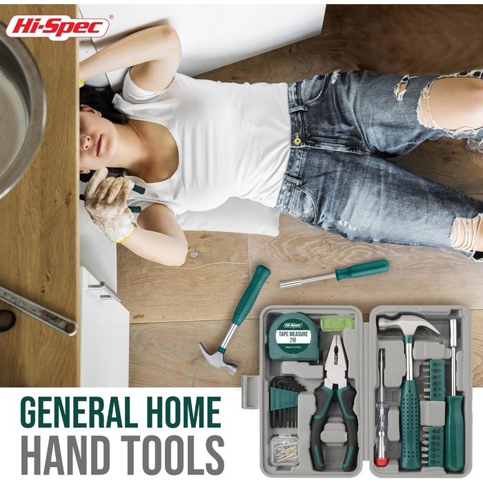 Набір інструментів Hi-Spec 25 предметів зелений компактний для дому та офісу: базовий набір для ремонту в кейсі