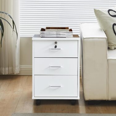 Тролейний контейнер TUKAILAI з 3 висувними ящиками, замок, для офісу, білий