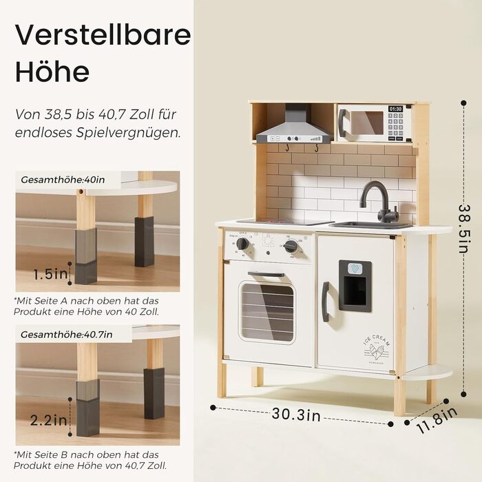 Дерев'яна дитяча кухня Tiny Land з аксесуарами: 18 предметів посуду та їжі. Іграшковий кухонний набір для дітей з підсвіткою та звуками.