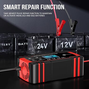 Зарядний пристрій для акумулятора 12V/24V 8A - Інтелектуальний зарядний пристрій для авто, мотоцикла, вантажівки та човна