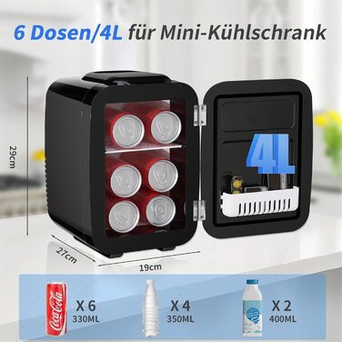 Міні-холодильник YASHE, 4 літри: для косметики, напоїв, 220V AC/ 12V DC, термоелектричне охолодження та нагрівання, для спальні, офісу, гуртожитку, авто (чорний)
