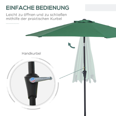 Аутсонячна шарнірна парасолька Garden Parasol Market Парасолька з ручною рукояткою Alu 180/㎡ Поліестер темно-зелений ∅2,6 x 2,35 м | Аосом