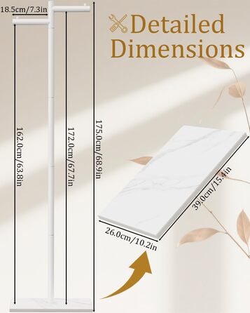 Підлогова вішалка для одягу Metall, стійка вішалка для курток, 175 см, білий колір, 39x26x175 см