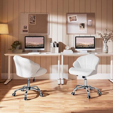 Крісло Yaheetech для дому та офісу: пуф для макіяжу, крісло з регулюванням висоти, обертове, біле, до 136 кг