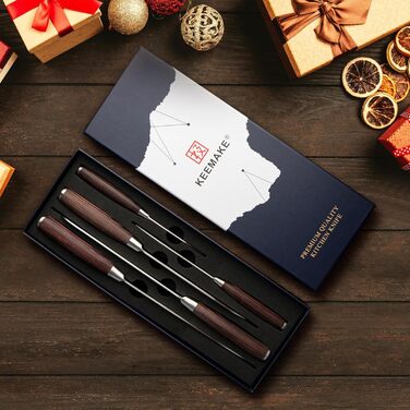 Набір кухонних ножів Keemake 7 предметів з дерев'яним блоком, професійний набір кухонних ножів з нержавіючої сталі та пластикової ручки