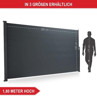 ONBEST розсувна бічна маркіза 180x300 см – захист від вітру, сонця та сторонніх поглядів для тераси, балкона та саду