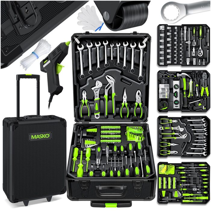 Набір інструментів MASKO 1400 предметів в алюмінієвому кейсі на колесах: професійний інструментальний візок для дому, майстерні, автосервісу