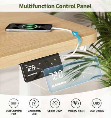 Електричний стіл MAIDeSITe 160x80 см з регулюванням висоти, LED-панеллю пам’яті, для роботи сидячи й стоячи, модель S1 Pro