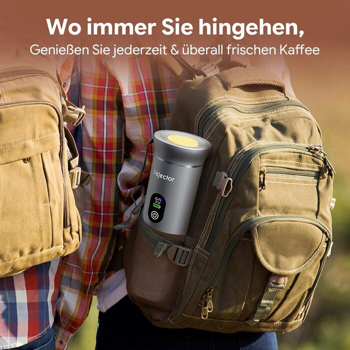 Портативна кавомашина Espresso Kejector з акумулятором: для дому, в подорожах, в авто. 3-в-1: для меленої кави, капсул, з цифровим дисплеєм (металевий сріблястий)