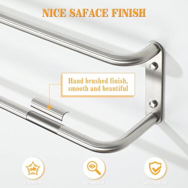 Тримач для рушників подвійний з нержавіючої сталі 304, 80 см, для ванної кімнати та кухні