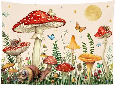 Розплідник равликів з грибами-метеликами Гобелен 200 х 150 см Великий гобелен Плакат Бежевий, червоний, жовтий, зелений