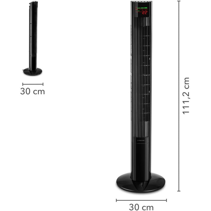 Баштовий вентилятор TROTEC TVE 32 T 45 Вт, коливання 60, 3 ступені, висота 112 см, дуже тихий, з пультом дистанційного керування, таймером, LED-дисплеєм, функцією вимкнення, чорний