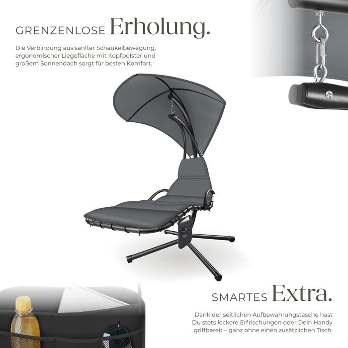 Тектейк® гамак з каркасом, гамак-крісло, гамак з сонцезахистом, гамак-шезлонг, гамак-гойдалка з сумкою, подушкою для голови, для саду, тераси та балкону - сірий