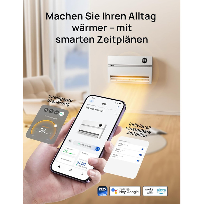 Електричний конвектор Dreo Smart Heizung: 2000W, з пульт та app, осциляція 120°, 5 режимів, таймер 24г, PTC кераміка, термостат