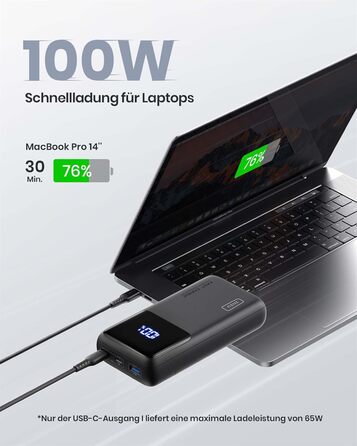 Портативний зарядний акумулятор INIU, 100W, 25000mAh, USB-C, для ноутбуків, телефонів, iPad, DJI, камер, iPhone, MacBook, Surface, Fire TV Stick, 25000 мАг, чорний
