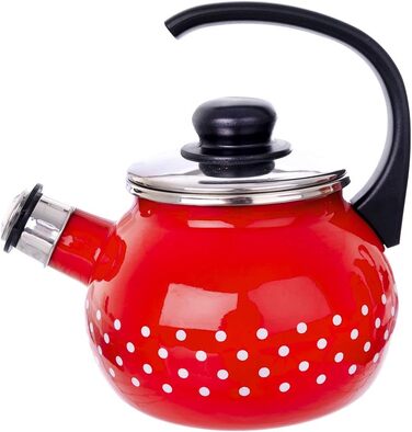 Емальований чайник ORION GROUP 1,75 л Чайник для води Чайник з флейтою Для газу та індукції (червоні точки)