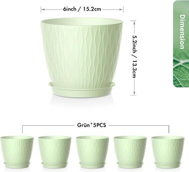 Набір горщиків для квітів з системою поливу (5 шт.), 17.8 см, з підставкою, для дому та балкону (світло-зелений)