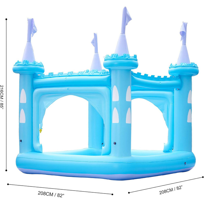 Великий садовий надувний гігантський дитячий басейн Teamson Kids зі спринклером, замок для хлопчиків і дівчаток на відкритому повітрі, 208 x 208 x 216 см, з аксесуарами (синій)