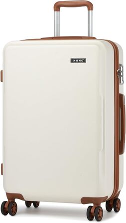 Чемодан KONO Mittelgroß: міцний ABS+PC, 60L, білий/коричневий, з TSA замком