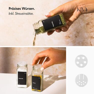 Спеція органайзер KIVY з полицями та 24 скляними баночками | Регульований, підходить для всіх ящиків | Скляні баночки з бамбуковими кришками (Чорний)