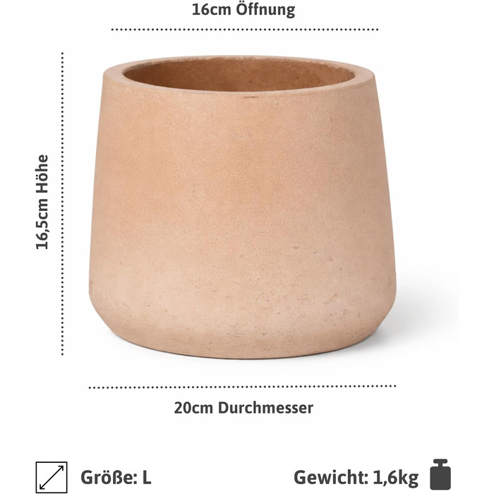 Вазон Patt Pflanzgefäß Grau L: бетонний вазон для дому та саду, морозостійкий, UV-стійкий, Ø20x16x16.5 см