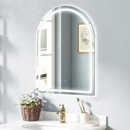Дзеркало для ванної кімнати RELAX4LIFE з підсвіткою, настінне, напівкругле, 80 x 60 см, LED, сенсорне керування, функція пам'яті, запобігання запотіванню, без рами, 3 кольори світла, регулювання яскравості