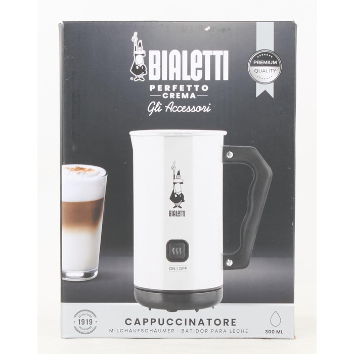 Піноутворювач молока Bialetti Elettrico, піноутворювач молока для капучино, ємність 150 мл капучино або 300 мл гарячого молока, біле біле одинарне