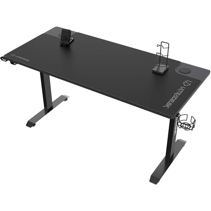 Ігровий стіл ULTRADESK Momentum, килимок розміру XXL, підставка для мобільного телефону, підстаканник, до 130 кг, чорний, 152.5x70 см