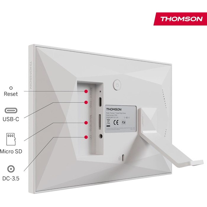 Рамка для фото Thomson Fotorahmen – 7 дюймів, IPS Full HD, сенсорний екран, 32 GB, автоматичне обертання, Wi-Fi, iOS, Android, білий