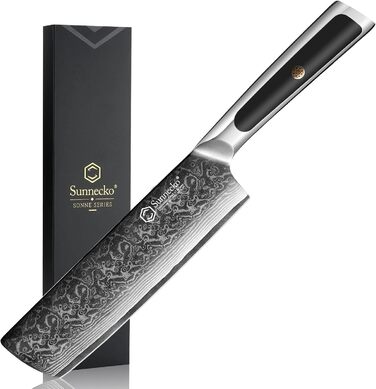 Набір ніжів Sunnecko: Японський ніж Nakiri 7 дюймів з дамаської сталі - кухонний ніж для нарізання овочів та фруктів з ергономічною ручкою