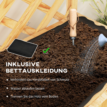 Підвищене грядка з шпалером, ящик для квітів, 2 полиці, дренажні отвори, 76 x 33 x 177 см