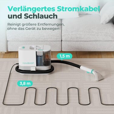 Портативний мийний пилосос для килимів та м'яких меблів HAUSHOF, 13 kPa, 2-в-1, тихий (≤77 dB)