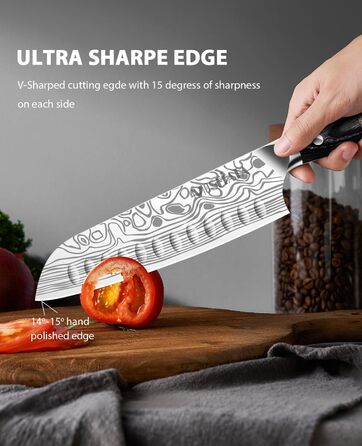 Ніж кухарський MOSFiATA Santoku, професійний ніж для кухні, універсальний ніж з нержавіючої сталі, дуже гостре лезо, з подарунковою коробкою 7