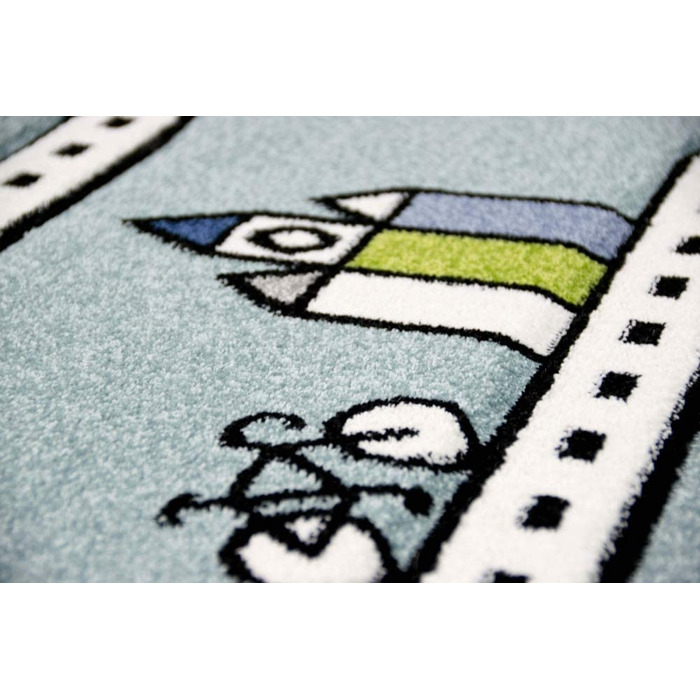 Дитячий килим з мериноса вуличний килим для хлопчиків з вулицями і будинками бірюзового кольору розмір 120 см круглий (140 х 200 см)